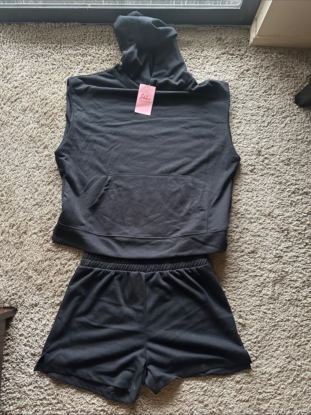 Leisure Sleeveless Hoodie & Shorts Set - Black